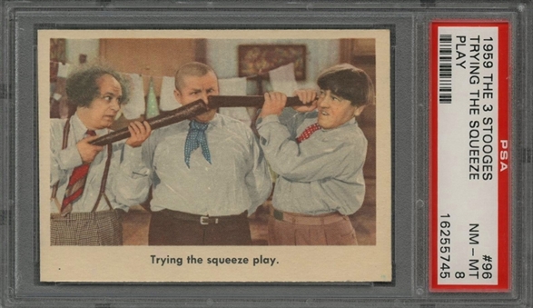 1959 Fleer "Three Stooges" #96 "Trying The Squeeze Play" - PSA NM-MT 8